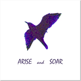 Go Higher with Arise and Soar Quote - with Purple Floral Bird Posters and Art